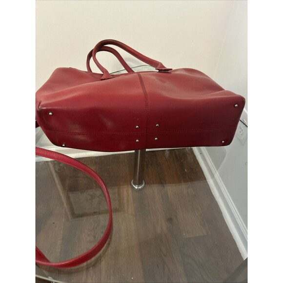 TOD'S Top Handle Pebbled Leather Bag Women's Red Stitched Dual Top 12x8.5" - Picture 12 of 12
